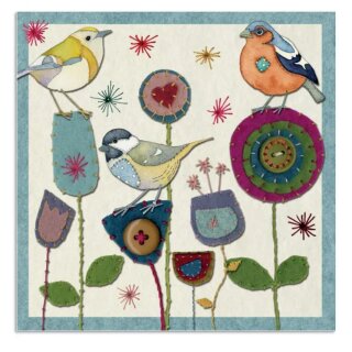 Karte "Stitched Birdies on Flowers" SB18