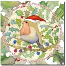 Weihnachtskarte "Robin in a Santa hat" 6er Pack