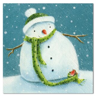 Weihnachtskarte "Snowman and his Robin" 6er Pack